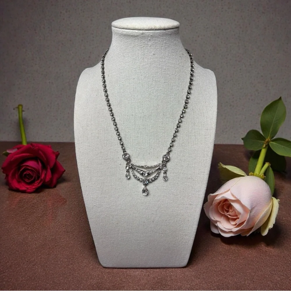 Loren Ralph Loren Silver Rhinestone Necklace - Picture 1 of 8